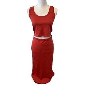 House of Harlow 1960 Revolve Minimalist Knit Skirt Set Rust M